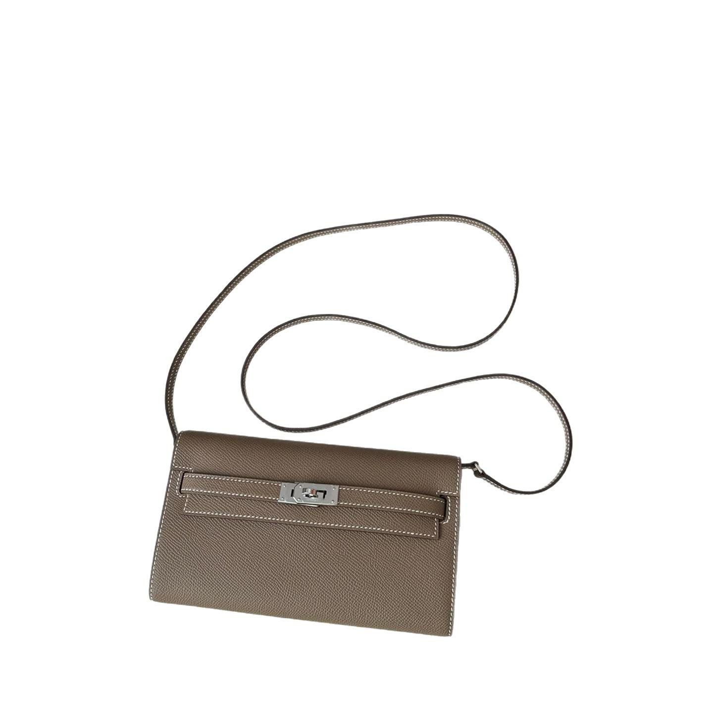 Pure hand-stitched wax thread Kelly epsom cowhide suede crossbody women's bag wallet hand-beaten copper stud crossbody backpack